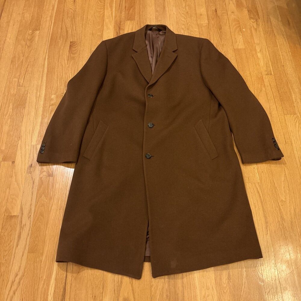 Jos A Bank Winter Pea Coat Mens Size 46L Brown Formal Wool Jacket